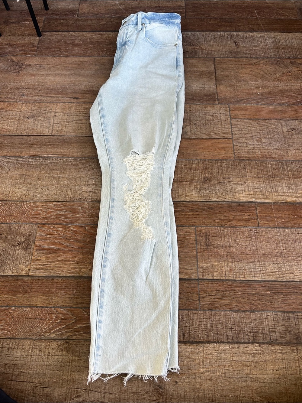 Good American Light Blue Straight Leg Distressed Jeans